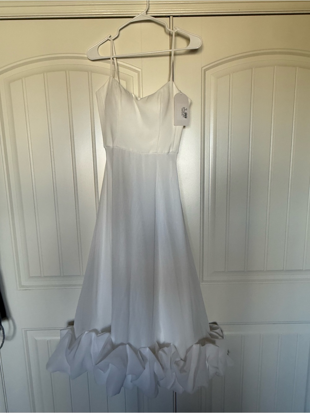 White Spaghetti-Strap Midi Dress with Ruffle Hem